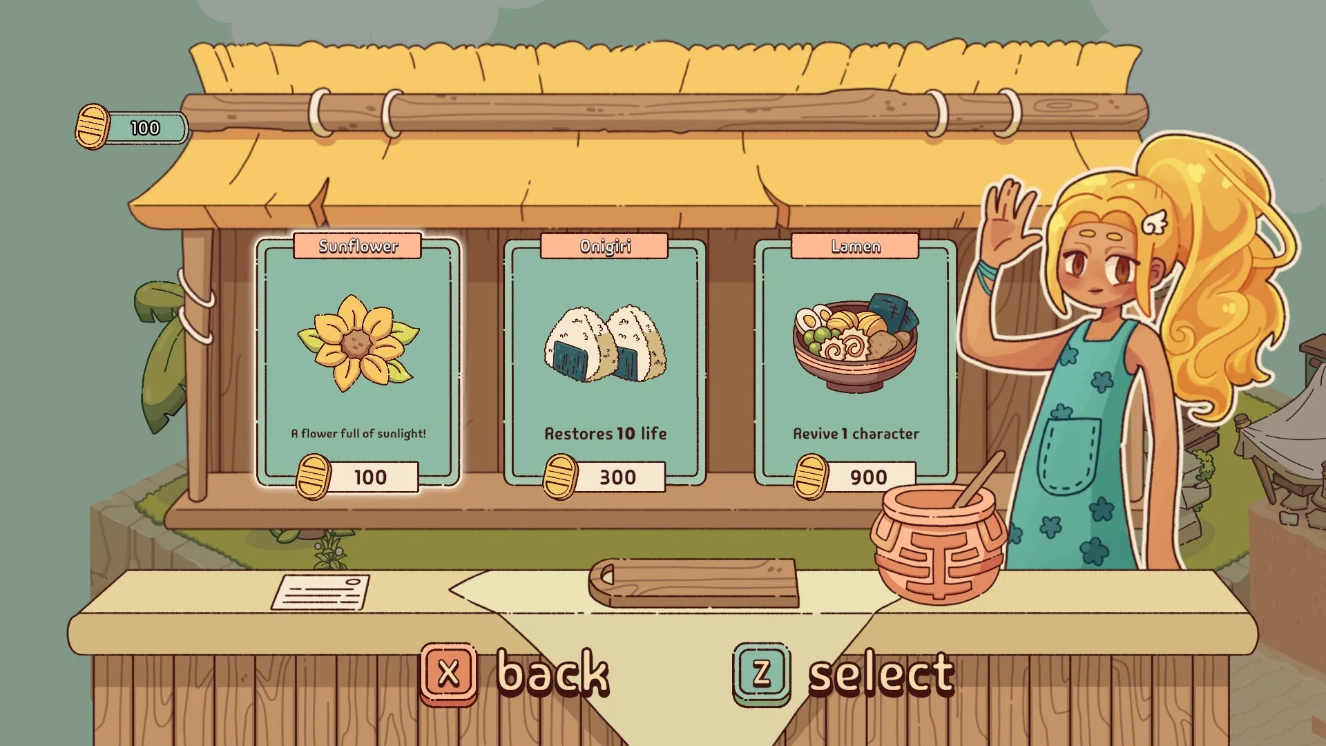 An island food stall selling dishes that restore health and strengthen the party.